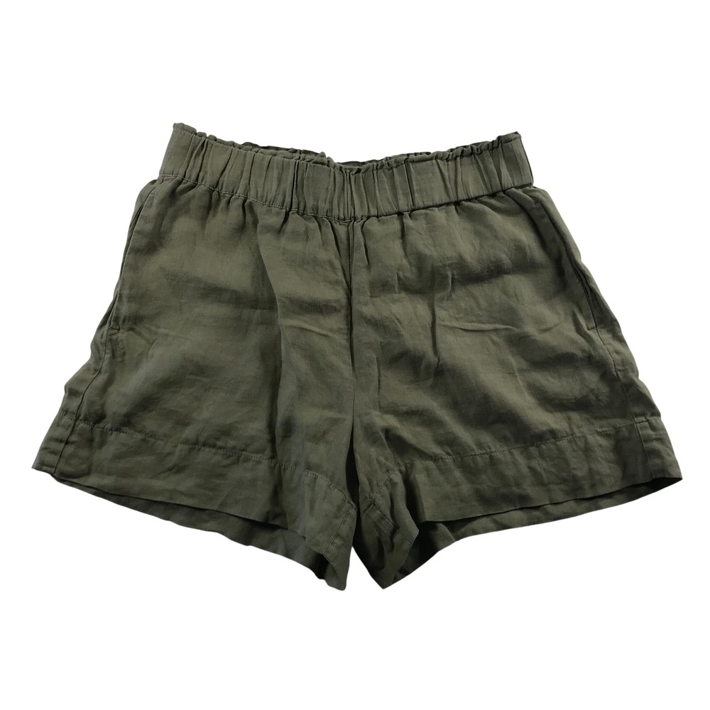 Lou & Grey Olive Green 100% Linen Elastic Waist Pull On Shorts Womens Medium
